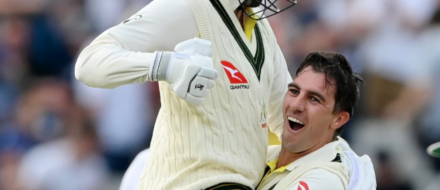 Australian cricket team embrace after the first test of the 2023 Ashes