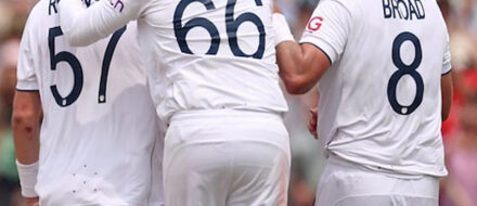 English cricketers huddle at the Ashes