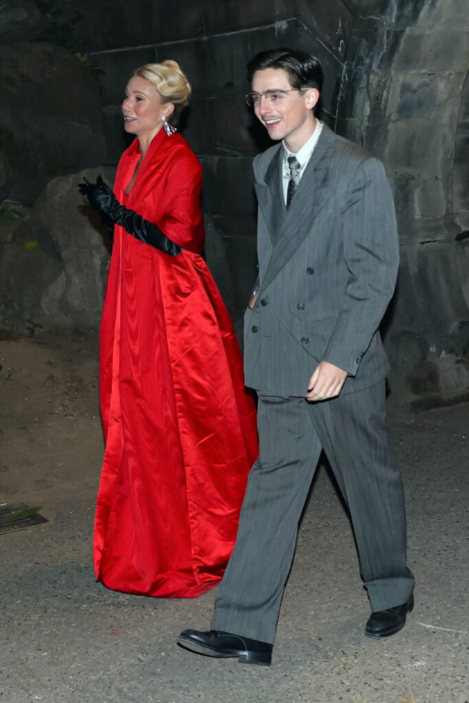 Gwyneth Paltrow and Timothee Chalamet on the set of "Marty Supreme
