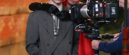 Gwyneth Paltrow and Timothee Chalamet on the set of "Marty Supreme