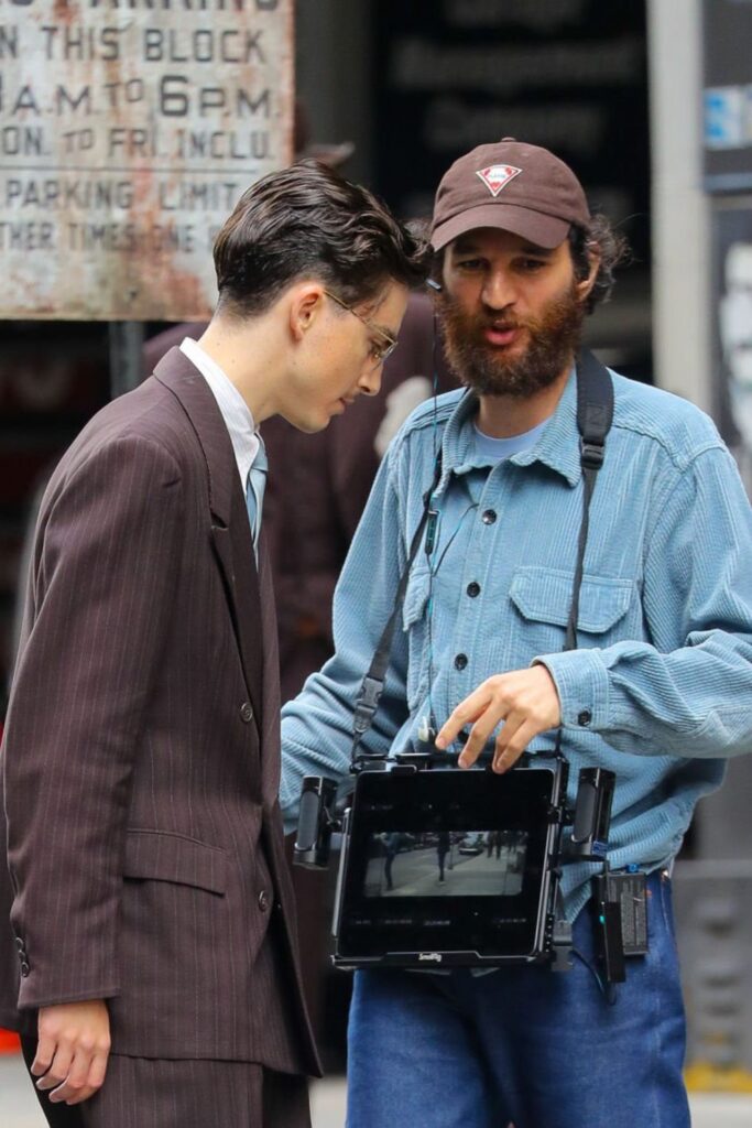 Chalamet and director Josh Safdie on set