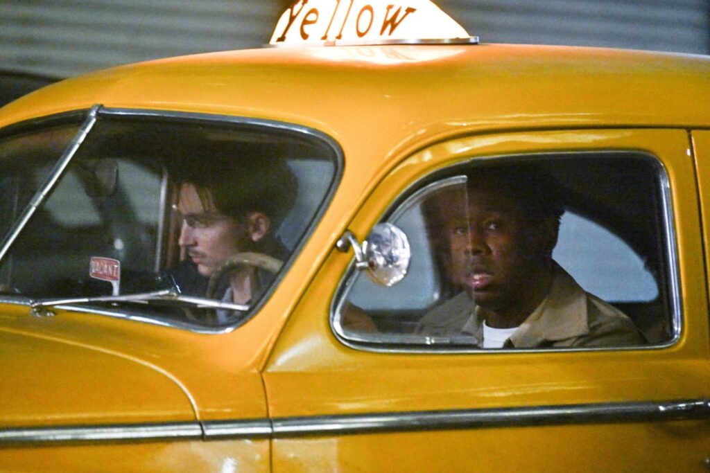 Timothee Chalamet and Tyler, The Creator on the set of 'Marty Supreme' November 3