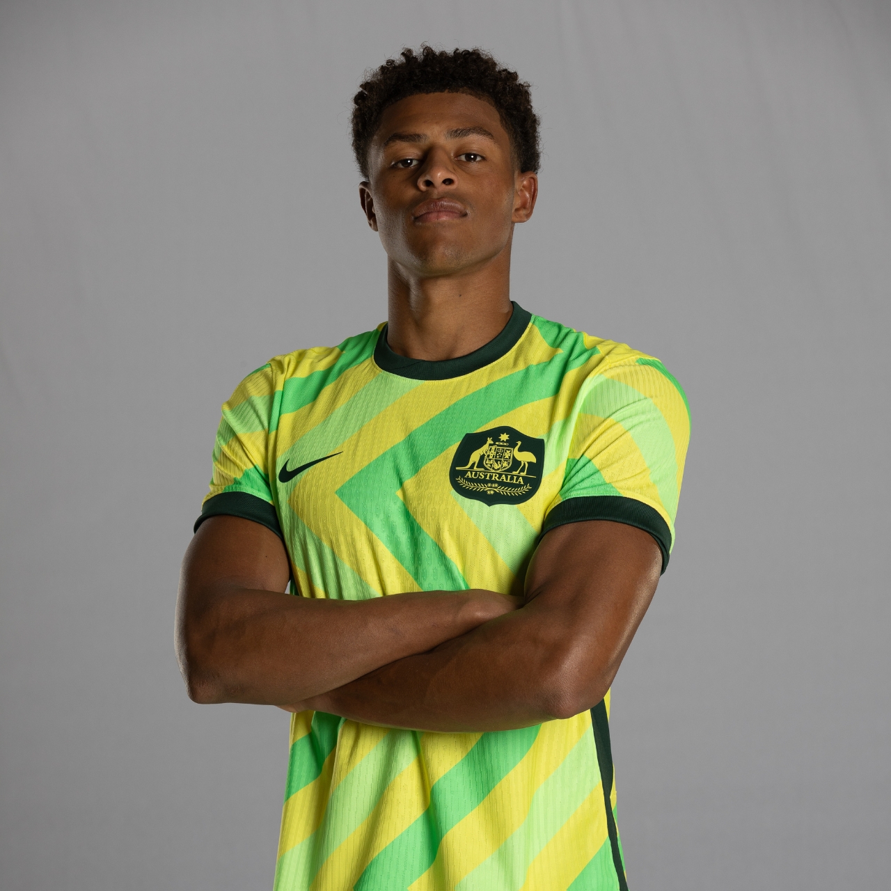 Kusini Yengi in Nike Socceroos kit by Reko Rennie