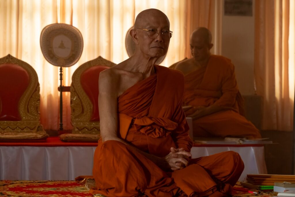 Piper and Tim meet the guru in episode 6 of The White Lotus