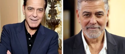 George Clooney with dyed hair and grey hair