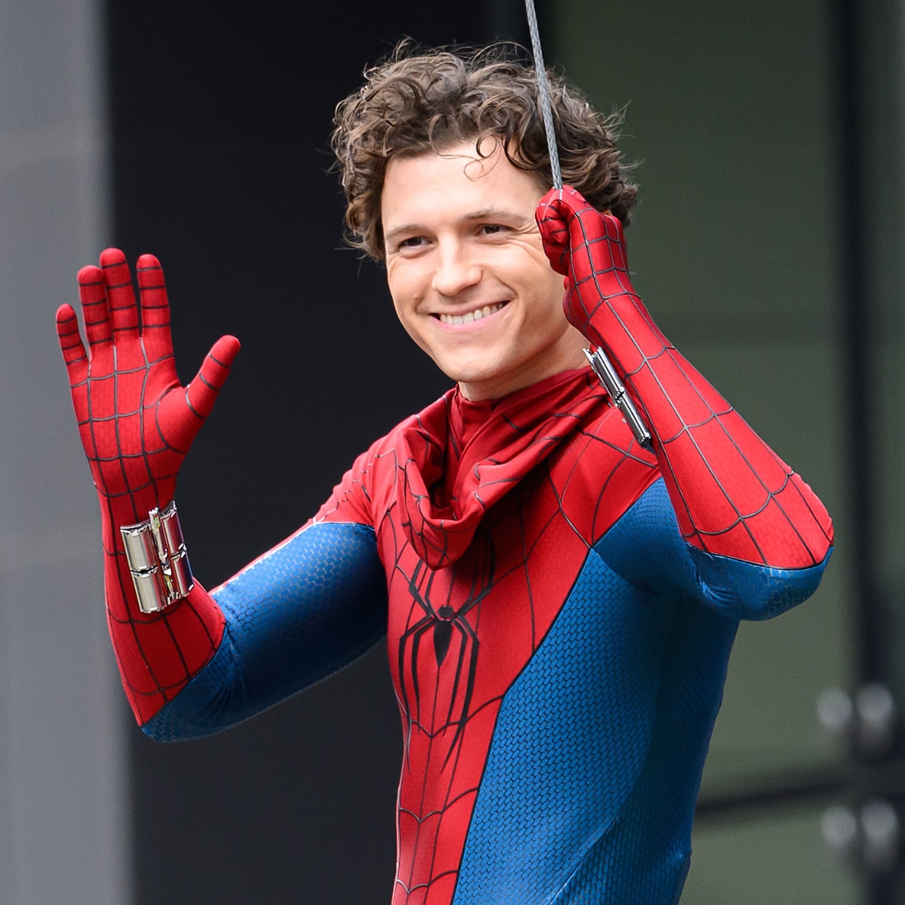 tom holland on set of spider-man brand new day